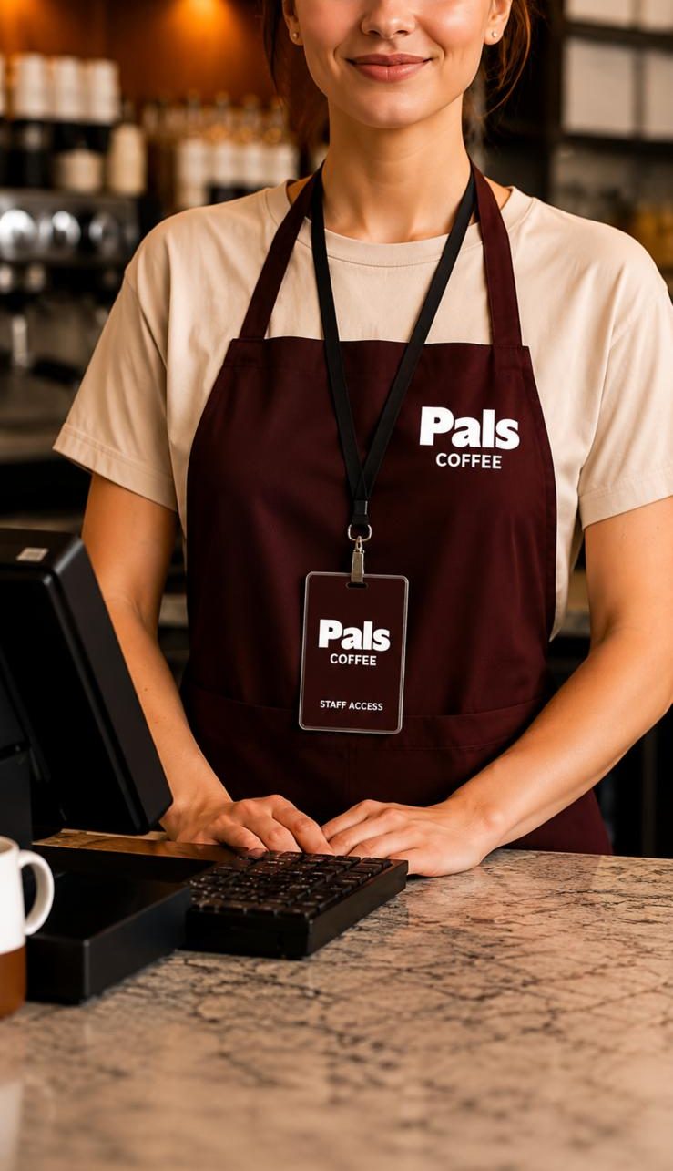 Pals Coffee staff member at counter